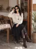 Falda Irregular Hueca Estilo Dulce y Picante Vintage para Mujer Feiyuan, Nueva Falda de Malla con Retazos de Color Sólido para Principios de Otoño