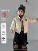 Nuevo conjunto de ropa interior con relleno de plumón para otoño e invierno para niños, con un elegante suéter a rayas y leggings forrados de polar, un atuendo de tres piezas