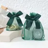 Bolsa de Gaze com Laço Estilo Ins Verde Escuro Bolsa para Embalagem de Joias e Batom Bolsa para Presente de Aniversário Bolsa Transparente Criativa para Doces de Casamento