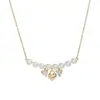 Outono e Inverno nova corrente de clavícula elegante banhada a ouro real com zircônia incrustada design de nicho feminino pingente de coração colar de pérolas