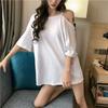 Nova Internet Trendy T-shirt das mulheres Mid-length Vestido de Verão Novo estilo coreano Mix Short-sleeved Trendy Loose Off-ombro T-shirt para Mulheres