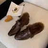 Primeira Camada Couro de Cordeiro + Borla de Pelo de Coelho Mocassins Femininos Sapatos Pequenos de Couro de Coelho Outono Inverno Novo Bico Redondo Salto Médio Bloco Mocassins de Corte Profundo