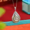 Yuebao Joyería Jade Hetian Natural Plata de Ley S925 Jade de Agua Clara Colgante de Paz Zaki Lam Estilo Étnico Colgante de Gancho para Oreja