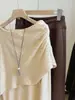 Estiloso design assimétrico, blusa de tricô de manga longa estilo echarpe falsa de duas peças para mulheres, nova coleção de outono, caimento casual e relaxado, ombro a ombro
