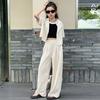 Traje Casual da Moda terno Feminino Verão 2024 Manga Curta Casaco Curto Calça de Cintura Alta Wide Leg
