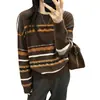 Suéter Rayado de Bloques de Color Cuello Redondo para Mujer 2026 Otoño/Invierno Nuevo Estilo Perezoso Holgado Suave Pegajoso Manga Larga Top de Punto