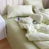 Conjunto de quatro peças em gaze de algodão puro de dupla camada, estilo blogger INS, jogo de cama com bolinhas estilo coreano para dormitórios de estudantes do ensino médio e superior