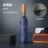Paraguas al por mayor de 24 varillas totalmente automático con mango de madera para hombre sobredimensionado resistente al viento goma negra protección solar plegable de doble uso para hombres y mujeres