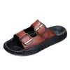 Pantuflas de Cuero Genuino de Alta Gama para Hombre, Ropa de Casa Antideslizante de Verano, Sensación Premium, Sandalias de Tira Única, Sandalias de Cuero de Moda para Hombre