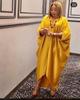 Brillante Satén Sedoso Holgado Cuello en V Manga Murciélago Manga Media Cómodo Moda Vestido Largo vestido Suministro Transfronterizo