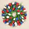 Corona de tulipán de imitación para el Día de la Independencia (2025), anillo de puerta, flor decorativa de seda, decoración de pared, adornos colgantes.