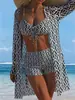 Bikini de cordón transfronterizo europeo y americano, bañador tipo bóxer de cintura alta con cobertura protectora solar, traje de baño sexy de tres piezas para mujer de vacaciones
