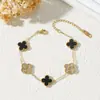 Pulsera de Trébol Transfronteriza con Diamantes, Lujo Ligero y Sensación de Alta Gama, Joyería de Nicho Popular para Mujeres, Accesorios Simples para la Mano