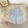 Conjunto de Dos Piezas para Bebé Niña Verano 2026, Sencillo y Elegante, Top con Tirantes Fruncidos y Pantalones de Pierna Ancha