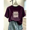 Camiseta de algodón puro para mujer, cuello redondo, manga corta, nueva moda 2026, casual, elegante, rejuvenecedora, color café, para verano