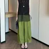 Conjunto de duas peças para mulheres: camisa sem mangas com retalhos de malha estilo chinês e calça pantalona de cintura alta, conjunto elegante e versátil para o verão