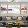 Tríptico de paisaje, pintura decorativa para sala de estar, pintura colgante para sala de estar, pintura de porcelana de cristal, pintura de fondo de sofá con tinta zen, pintura mural combinada