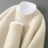 Suéter 100% Lã Pura Masculino Gola Alta Meio Espessa Cor Sólida Pulôver Casual de Negócios Malha Solta Camisa Base Top