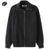 Cardigan de Tricô com Zíper Outono e Inverno Tricô de Gola Alta Masculino Simples Cor Lisa Tricô Solto Jaqueta Versátil Masculino Tendência