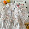 Pijama de Corazón de Estilo Coreano de Tres Piezas para Mujer Verano Manga Corta Algodón Nube Sencillo y Holgado 2025 Nueva Ropa de Casa de Verano