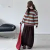 Nueva colección de otoño 2026 para niñas: suéter de punto a rayas, atuendo casual y versátil, estilo primavera y otoño, conjunto de pantalones para niños de talla mediana y grande