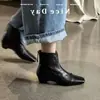 Botines vintage de piel de oveja marrón estilo francés, comercio exterior transfronterizo, punta cuadrada, tacón grueso, cremallera trasera, botas negras para mujer, botas Martin de otoño e invierno