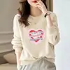Suéter de Cuello Redondo para Primavera y Otoño, Manga Larga Tipo Linterna para Mujer con Estampado de Letras y Geométrico, Elegante y Versátil