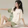 Verano Nuevo Estilo 2026 Manga Corta Estilo Coreano Conjunto de Shorts para Pijama de Mujer Dibujos Animados Talla Grande Holgado Color de Contraste Ropa para el Hogar