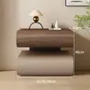 Mesa de Cabeceira Flutuante com Duas Gavetas Cor de Noz Design Moderno Minimalista Sem Puxadores Armário de Armazenamento ao Lado da Cama
