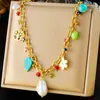 Moda Europea y Americana Retro Elegante Exagerado Acero Inoxidable 304 Cadena Estrella de Mar Dorada Corazón de Sol Collar Multielemento