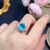Anillo de plata de ley con incrustaciones de topacio natural Paraíba 'Explosions' para mujer, apertura ajustable, piedra principal 8x10 mm, fabricantes