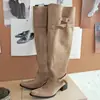 Botas altas de mujer de cintura alta, nuevo estilo otoño e invierno 2026, botas de montar de moda hasta la rodilla, botas de tacón grueso de gamuza adelgazantes