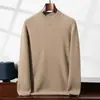 Suéter de cachemira de punto grueso de doble hilo para hombre, cuello medio alto, color liso, nuevo suéter base de cachemira engrosado para otoño e invierno