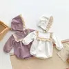Enterizo Coreano para Bebé Niña de Primavera y Otoño, Mono de Manga Larga con Adorno de Encaje, Ropa para Gatear, Pelele con Gorro Incluido