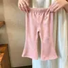 Conjunto Feminino Primavera e Outono Novo 2026 Moda Estilosa Calça Flare Rosa Infantil Conjunto de Duas Peças Casual Tendência Outono