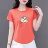 Comércio Exterior Transfronteiriço Roupas para Mãe para Mulheres de Meia-Idade e Idosas, Camiseta de Manga Curta, Caimento Solto, Emagrecimento, Versátil, Blusa de Gola Redonda, Camiseta Básica