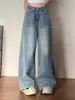 Jeans Vintage de Pierna Ancha para Mujer, Nuevo Estilo Trendy Ins, Streetwear, Adelgazantes, Versátiles, Pantalones Sueltos Rectos de Pierna Ancha hasta el Suelo