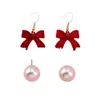 2 Pares de Elegantes y Modernos Pendientes de Terciopelo con Lazo Rojo Estilo 2024 Set de Pendientes Sencillos de Felpa