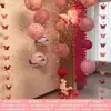 Decoración Rosa para Habitación de Boda con Cadena Larga de Palabras Felices, Farolillos, Cascada, Mariposas, Fondo de Decoración de Boda para la Habitación de la Novia y la Sala de Estar