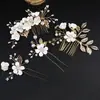 Peine de oro europeo y americano transfronterizo, tocado de corona de novia, accesorio floral para el cabello, joyería de novia