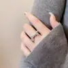 Anillo Abierto de Plata con Microincrustaciones de Moño para Mujer, Anillo de Dedo Índice de Lujo Ligero de Nicho de Gama Alta, Nuevo Anillo Popular 2025