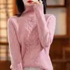 Capa base de lana 100% de siete agujas, tejido de ochos resistente, cuello alto alto, engrosado, nuevo suéter liso a cuadros vintage de otoño/invierno para mujer