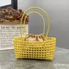 Estilo Ins Coreano Cesta de Vegetais Trançada Vazada Bolsa de Praia Casual de Férias Cor Doce Bolsa a Tiracolo de Ombro Bolsa de Rattan