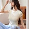 Bolsa pegatinas de cuello y 40 camiseta de algodón peinado de 230 g para mujer, manga corta, corte ajustado, comodín, cuello redondo, capa base