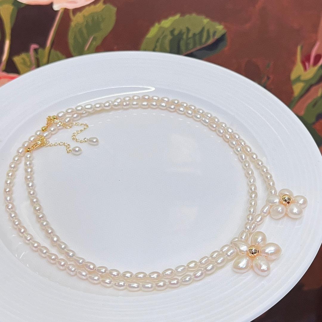 天然淡水巴洛克珍珠项链女简约轻奢高级感花朵吊坠锁骨