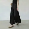 Calça Feminina Preta Elegante com Design Plissado de Perna Larga Estilo Novo Verão 2026 Elegante Emagrecedora Capaz para o Trabalho Calça de Nove Pontos