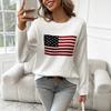 Transfronterizo Europeo y Americano Otoño e Invierno 2024 Explosiones Bandera Americana Suéter de Punto para Mujer Elegante Casual Combinable Cuello Redondo Manga Larga Suéter