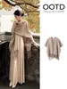 Conjunto de vestido tipo chal de dos piezas para mujer, nuevo estilo otoño e invierno 2026, vestido largo de punto ajustado con un atuendo completo de invierno