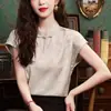 Melhores Tops Cheongsam de Manga Curta, Camisas Femininas de Seda Estilo Chinês para o Verão, Camisas de Cetim de Acetato, Novas Camisas de Estilo Chinês para Mulheres
