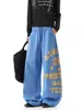 Pantalones de Chándal con Bloques de Color y Estampado de Letras Streetwear para Hombre Otoño Hip Hop Americano Pantalones de Baile Jazz Marca de Moda Sueltos Pierna Ancha Largos